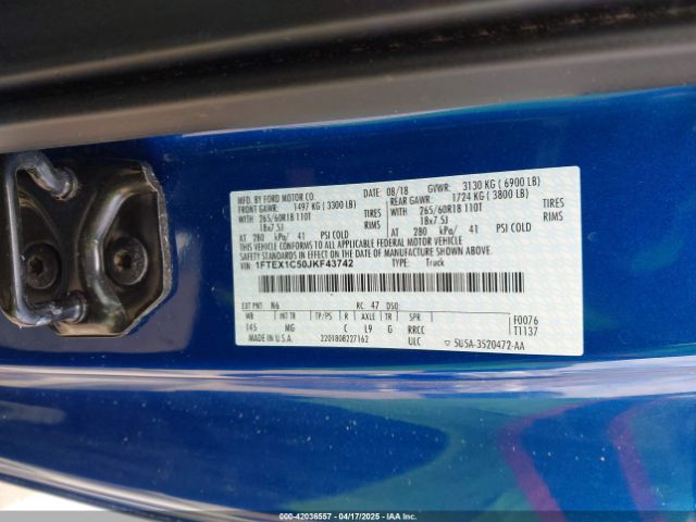 1FTEX1C50JKF43742 Ford F-150 Xlt