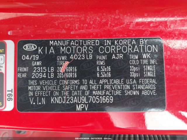 KNDJ23AU9L7051669 KIA SOUL LX