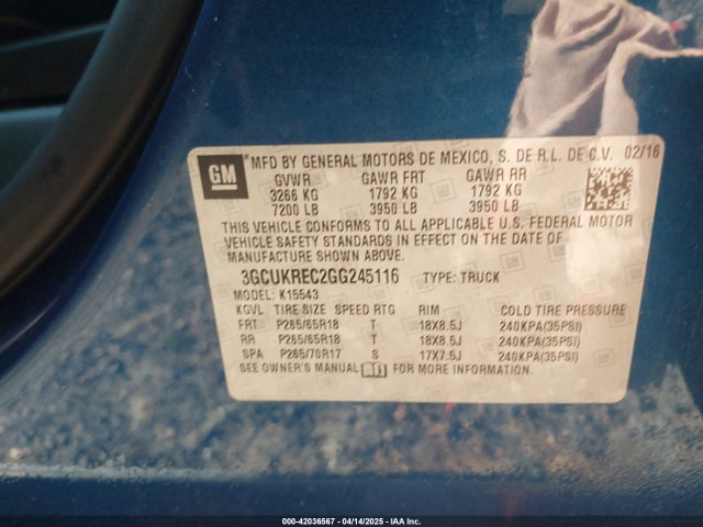 3GCUKREC2GG245116 Chevrolet Silverado 1500 2lt