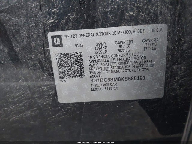 3G1BC6SM8KS585191 Chevrolet CRUZE LS