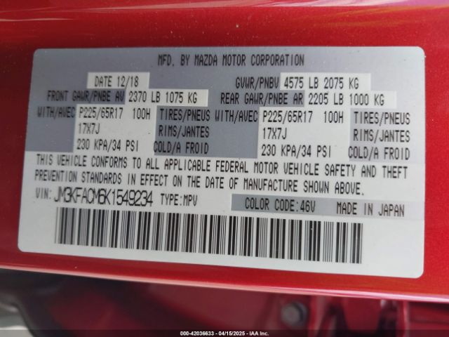 JM3KFACM6K1549234 Mazda Cx-5 Touring