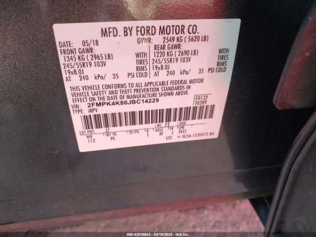 2FMPK4K86JBC14229 Ford Edge Titanium