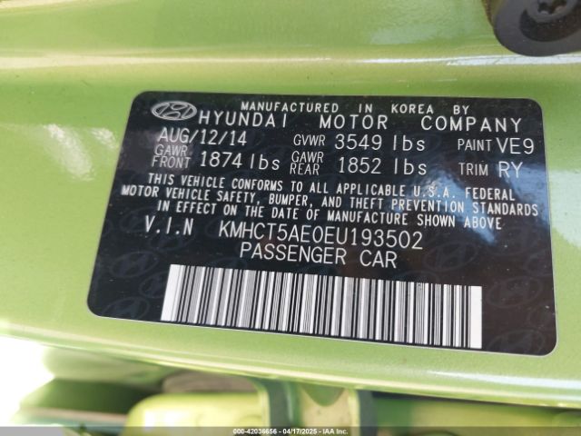KMHCT5AE0EU193502 Hyundai ACCENT GS