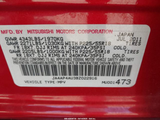 2011 MITSUBISHI OUTLANDER SPORT JA4AP4AU3BZ022916 Photo 8