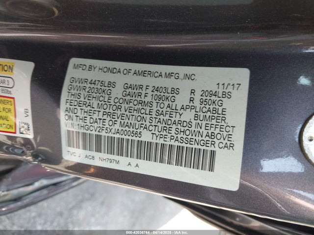 1HGCV2F5XJA000565 Honda Accord Ex-l 2.0t