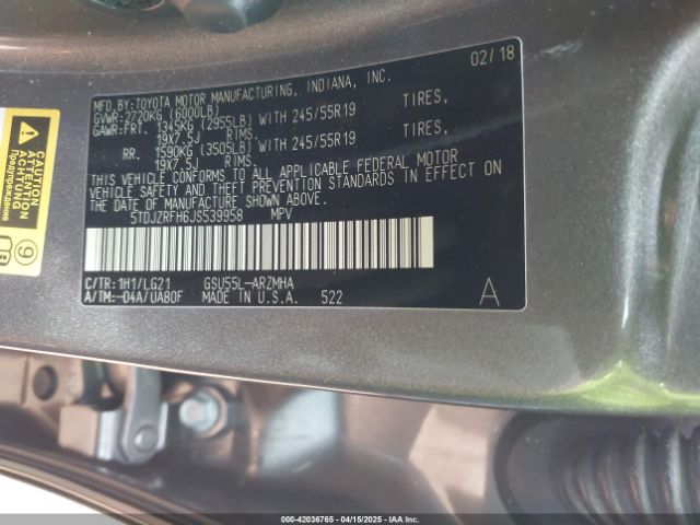 5TDJZRFH6JS539958 Toyota Highlander Se