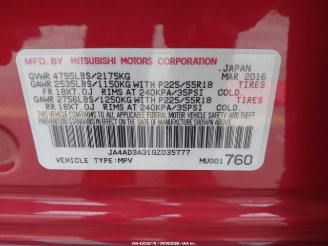 JA4AD3A31GZ035777 Mitsubishi Outlander Sel
