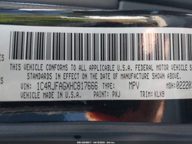 1C4RJFAGXHC817666 Jeep Grand Cherokee Altitude 4x4