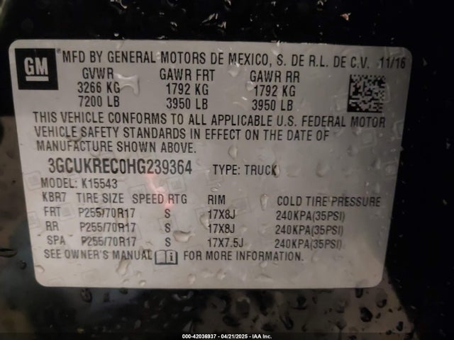 3GCUKREC0HG239364 Chevrolet Silverado 1500 1lt