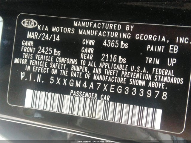 5XXGM4A7XEG333978 KIA Optima Lx
