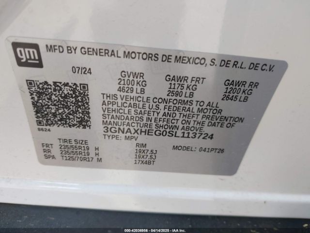3GNAXHEG0SL113724 Chevrolet Equinox Fwd Lt