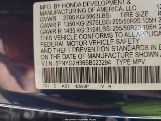 5FNYG2H36SB023294 Honda Pilot Sport