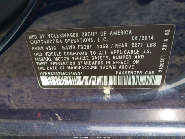1VWBS7A39EC115834 Volkswagen Passat 1.8t Se
