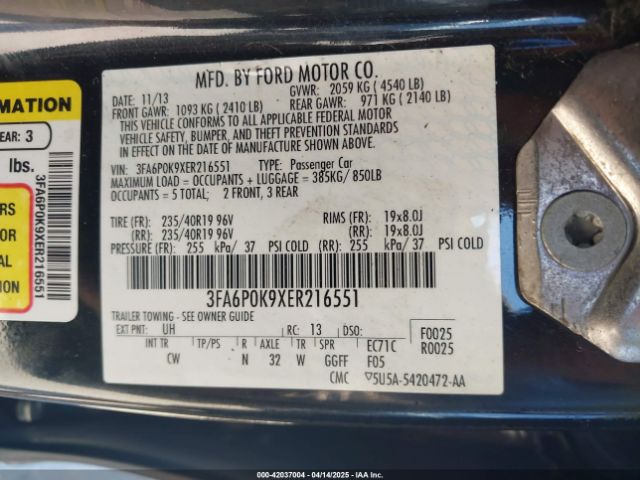 3FA6P0K9XER216551 Ford Fusion Titanium