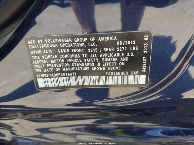 1VWBP7A36EC018477 Volkswagen Passat 2.5l Se
