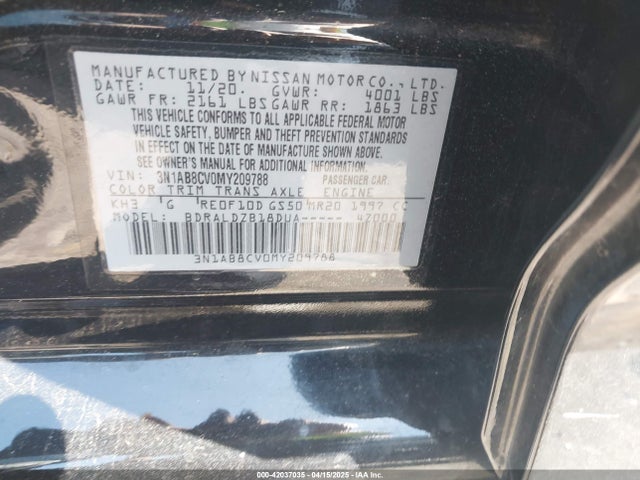 3N1AB8CV0MY209788 Nissan Sentra Sv Xtronic Cvt