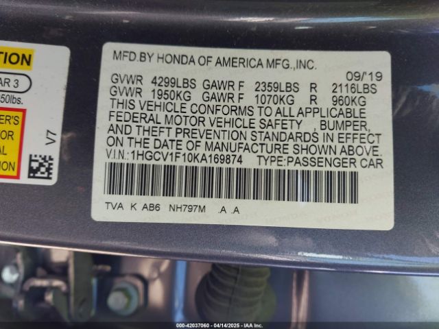 1HGCV1F10KA169874 Honda ACCORD LX