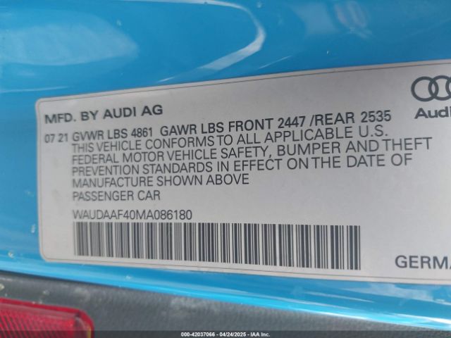 2021 AUDI A4 WAUDAAF40MA086180 Photo 8