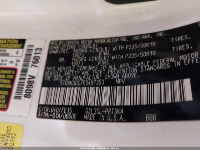 5TDXK3DC7ES497390 Toyota 2gr-fks