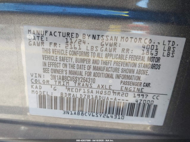 3N1AB8CV6SY264310 Nissan SENTRA SV