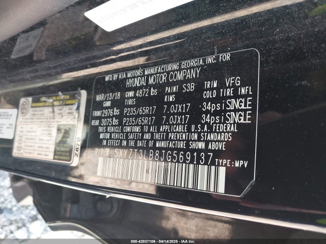 5XYZT3LB8JG569137 Hyundai gdi theta ii