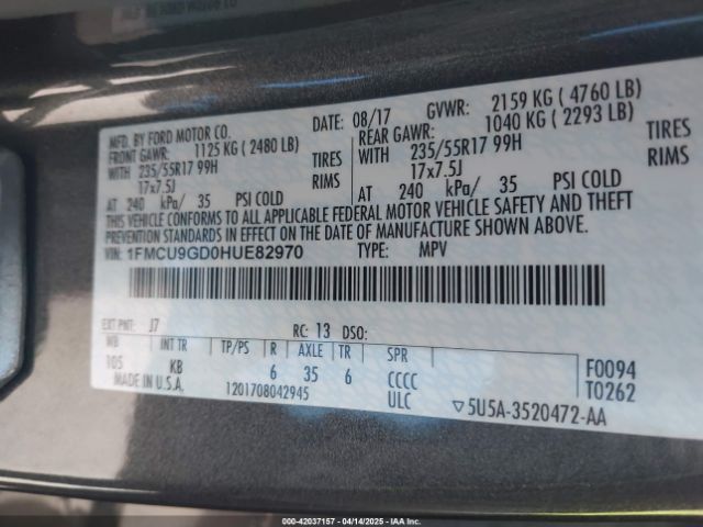 1FMCU9GD0HUE82970 Ford ESCAPE SE