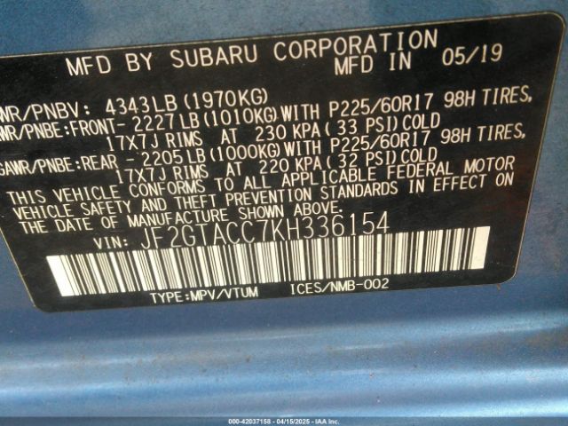 JF2GTACC7KH336154 Subaru Crosstrek 2.0i Premium
