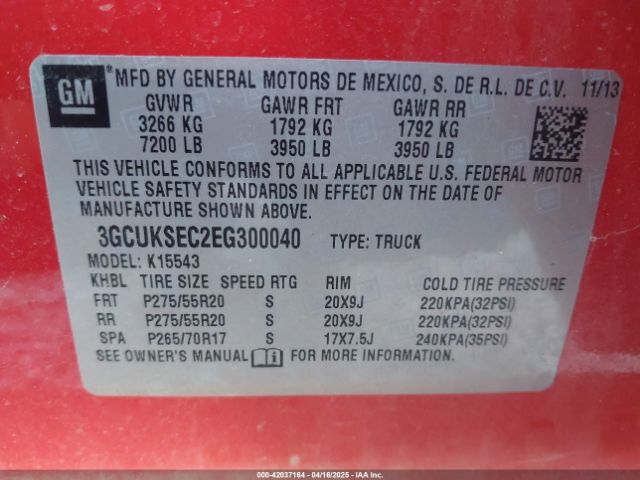 3GCUKSEC2EG300040 Chevrolet Silverado 1500 1lz