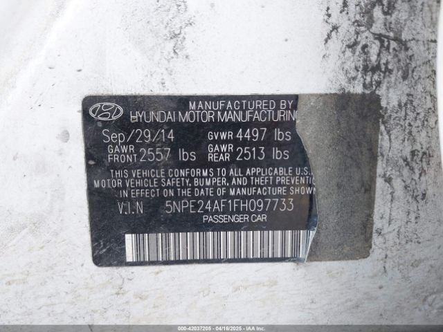 5NPE24AF1FH097733 Hyundai SONATA SE