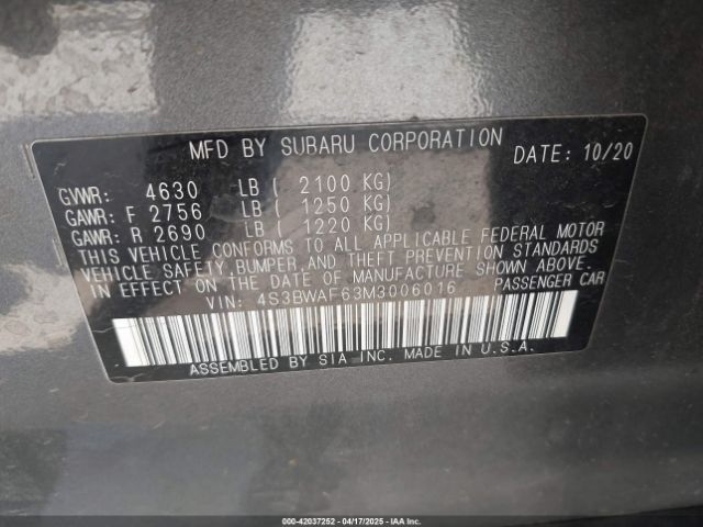 2021 SUBARU LEGACY 4S3BWAF63M3006016 Photo 8
