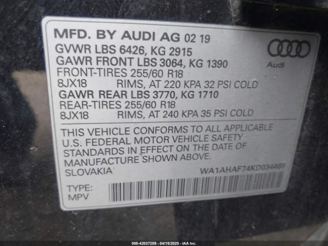 WA1AHAF74KD034469 Audi Q7 45 Premium/45 Se Premium