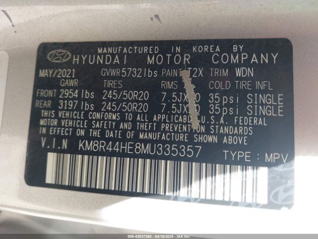 KM8R44HE8MU335357 Hyundai Palisade Sel