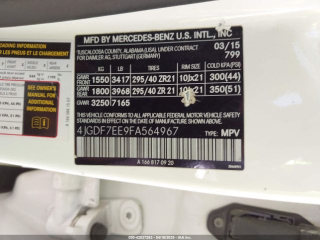 2015 MERCEDES-BENZ GL 63 AMG 4JGDF7EE9FA564967 Photo 8