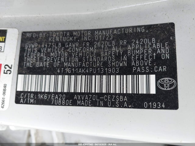 4T1G11AK4PU131903 Toyota CAMRY SE