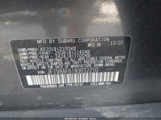 JF1VBAF61N9032210 Subaru Wrx Premium