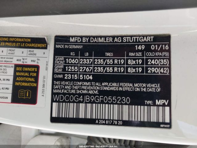 WDC0G4JB9GF055230 Mercedes-Benz m274