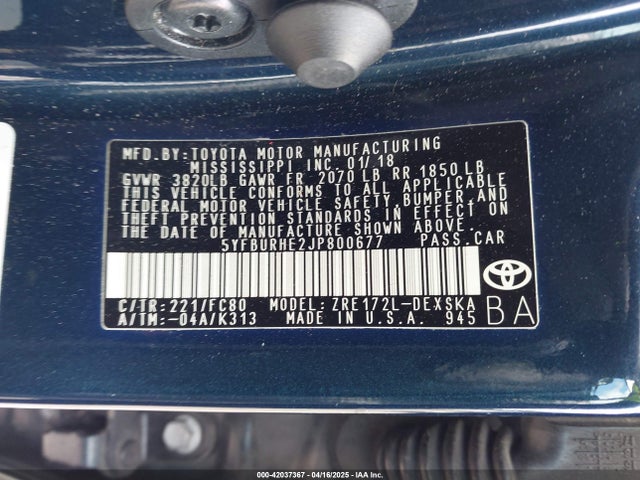 Toyota COROLLA SE 2018 5YFBURHE2JP800677 Image 9