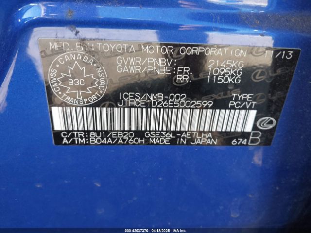 JTHCE1D26E5002599 Lexus IS 350