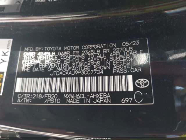 JTDACAAU9P3007704 Toyota Prius Le