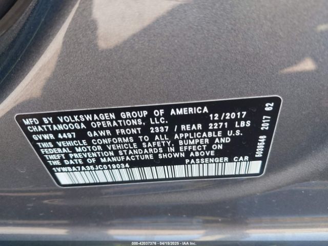 1VWBA7A35JC019034 Volkswagen Passat 2.0t Se