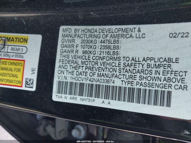 1HGCV1F42NA033874 Honda l15be