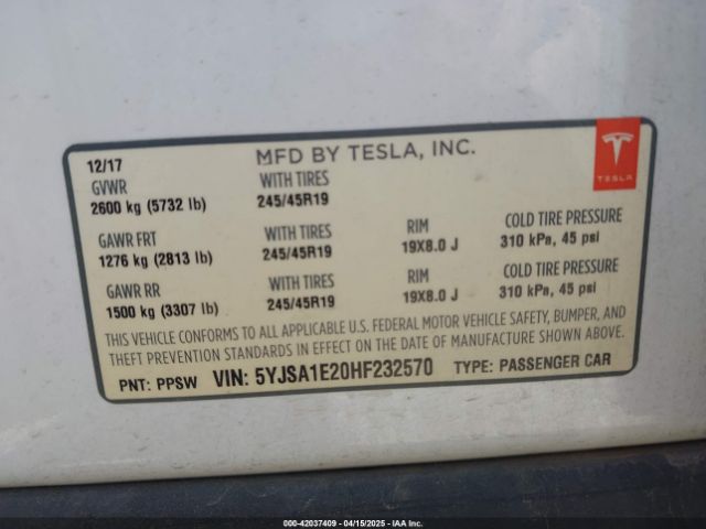 2017 TESLA MODEL S 5YJSA1E20HF232570 Photo 8