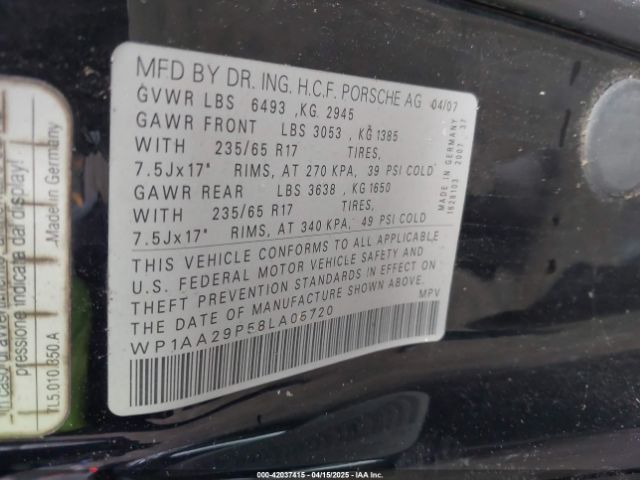 2008 PORSCHE CAYENNE WP1AA29P58LA05720 Photo 8