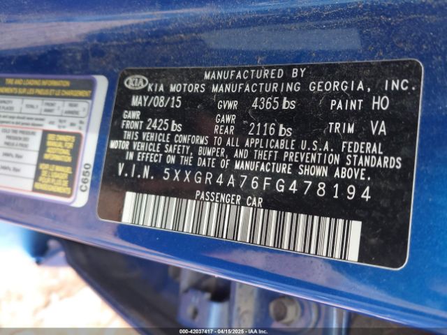 5XXGR4A76FG478194 KIA OPTIMA SX