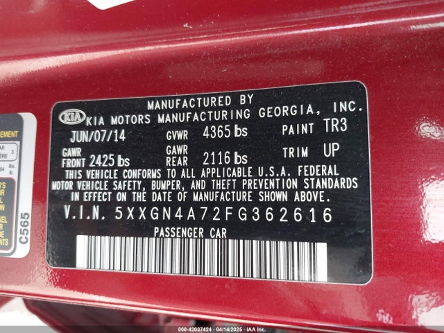 5XXGN4A72FG362616 KIA OPTIMA EX