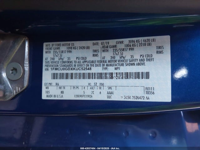 1FMCU0GDXKUC52548 Ford ESCAPE SE