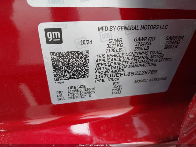 1GTUUEEL6SZ126769 GMC Sierra 1500 4wd  Short Box At4