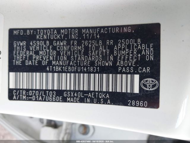 4T1BK1EB0FU141831 Toyota Avalon Xle Touring