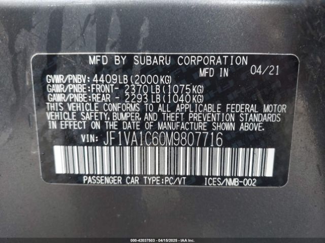 2021 SUBARU WRX JF1VA1C60M9807716 Photo 8