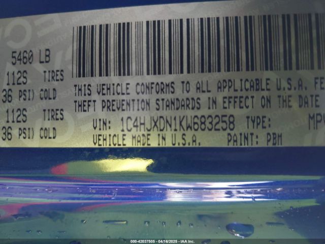 1C4HJXDN1KW683258 Jeep Wrangler Unlimited Sport S 4x4